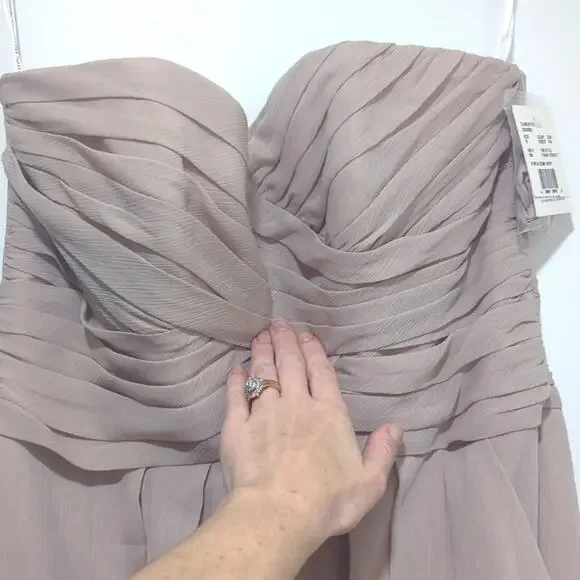 David's Bridal Strapless Crinkle Chiffon Dress Shade Biscot Women's Size 12 - Picture 3 of 9